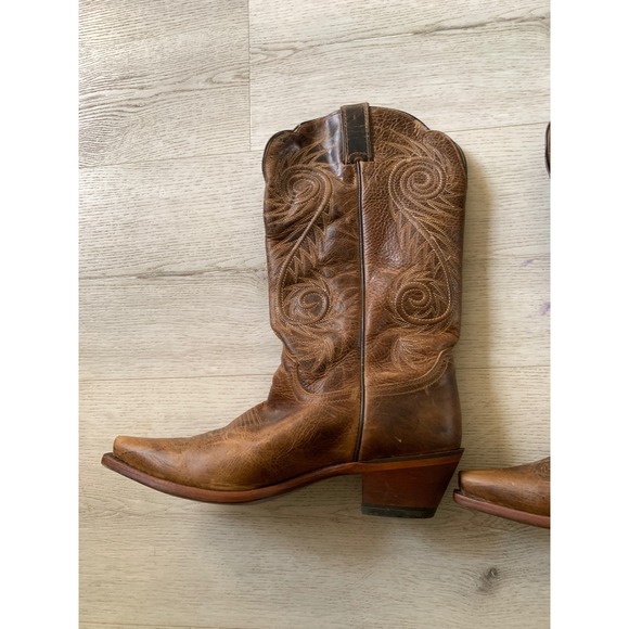 Justin Womens Distressed 10B Leather Western Cowboy Boots Snip Toe Swirl Stitch - Picture 14 of 15